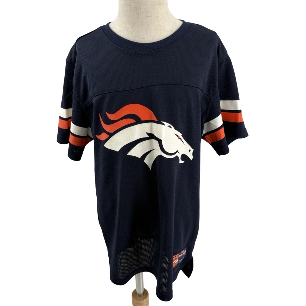 NFL Team Apparel Denver Broncos Kids Navy Blue Mesh Jersey Shirt Size L 14-16